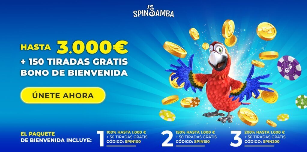 SpinSamba Casino Bono hasta $/€ 3,000 + 150 giros gratis