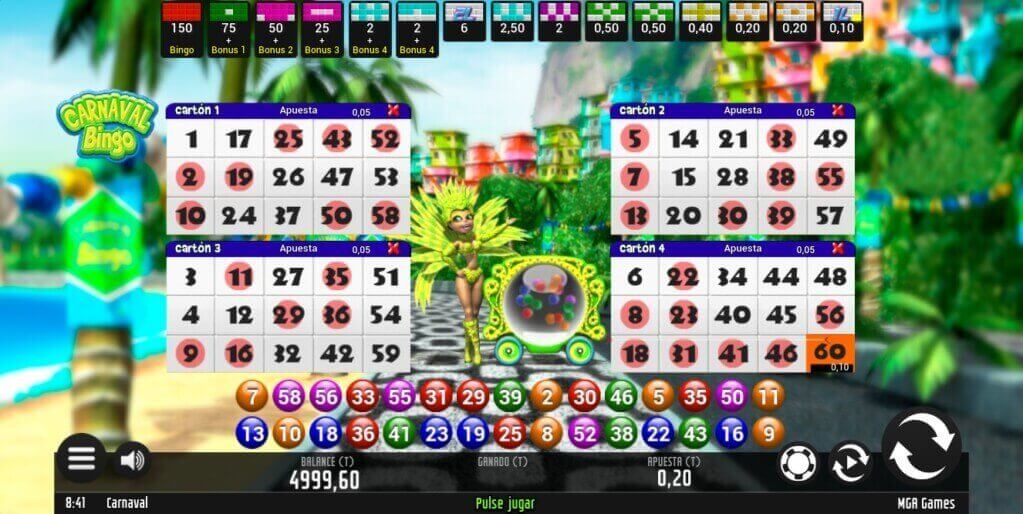 Reseña del juego de video bingo online Carnaval Bingo de MGA Games