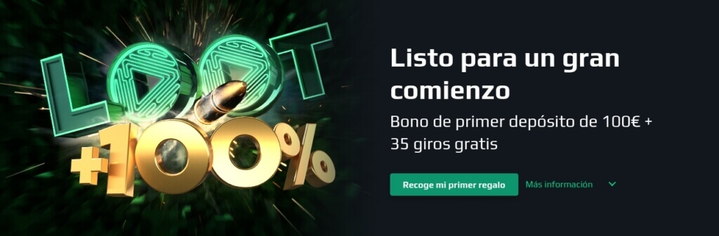 Loot Bet Casino Bono de Primer Depósito de $/€100 + 35 Giros Gratis