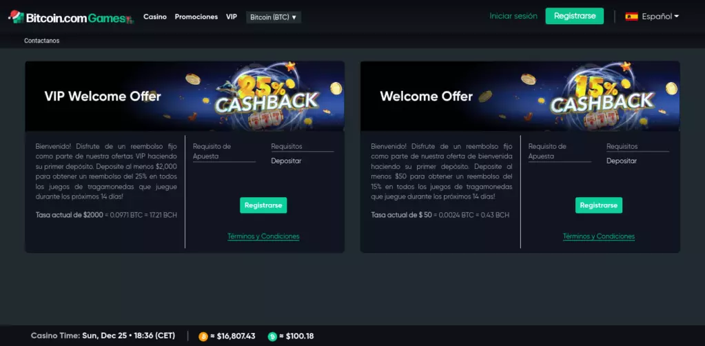 Bitcoin.com Games Casino Promociones