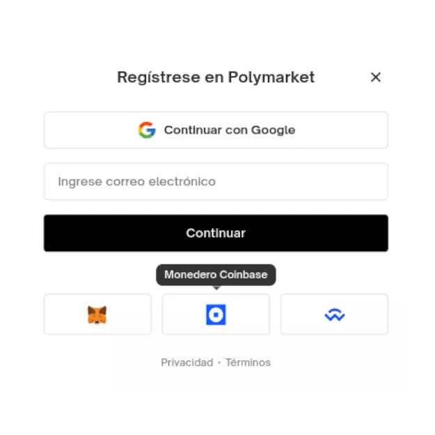 Registrar una cuenta en Polymarket - Paso 1