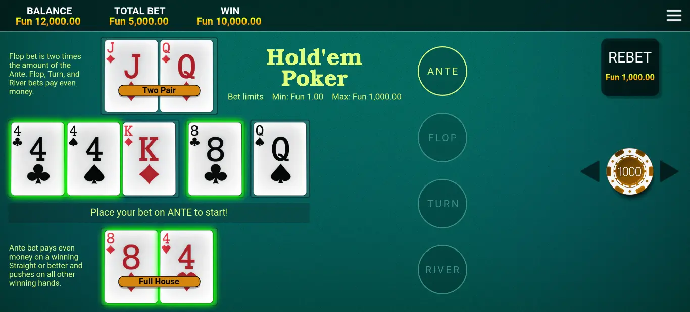 Revisión del juego Hold'em Poker de OneTouch Gaming