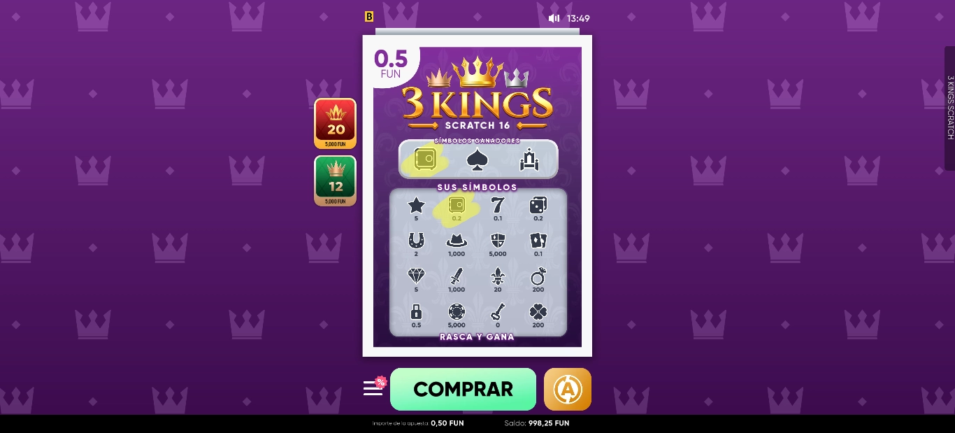 Revisión del juego rasca y gana 3 Kings Scratch de BGaming