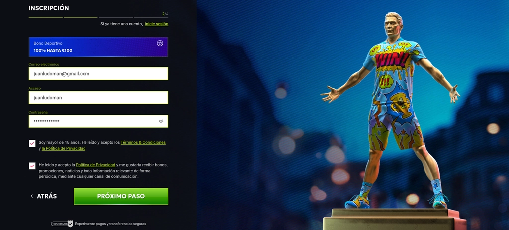 Registrar una cuenta en RTBet Casino - Paso 2 Registrar una cuenta en RTBet Casino - Paso 2