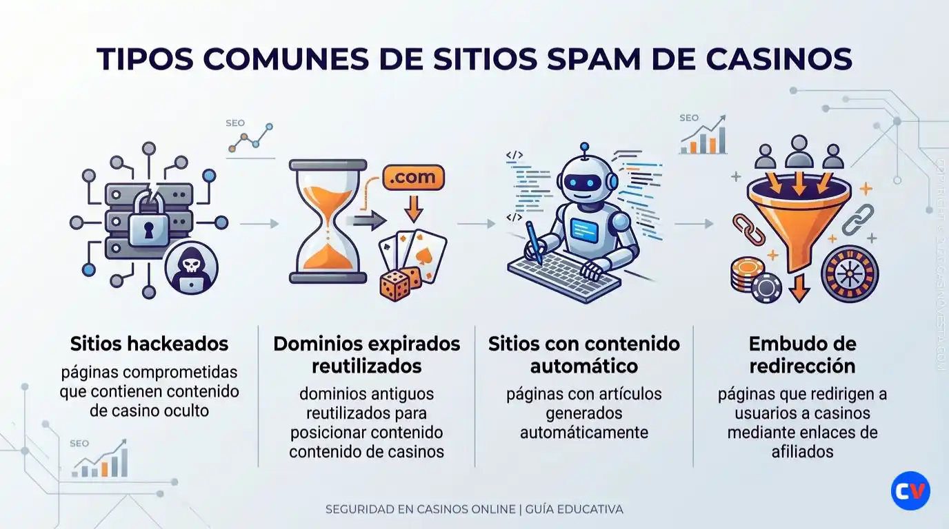 Tipos comunes de sitios spam de casinos